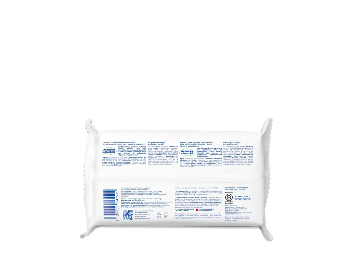 Home compostable fragrance-free wipes