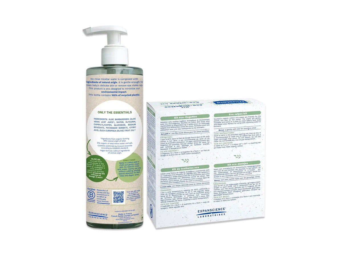 Organic micellar water & reusable eco wipes set